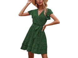 Vestido Corto Boho De Verano Con Puntos V-neck Manga Corta Xl Para Playa