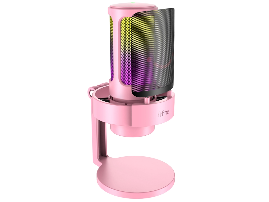 Micrófono USB con salida de auriculares y botón de silencio táctil, 3 modos RGB. Mdug (color rosa).