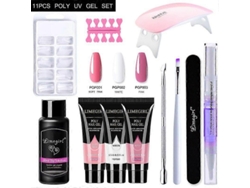 Kit de Extensão de Unhas em Gel Acrílico com Glitter, Lâmpada Uv, Kit de Manicure GOKOCO