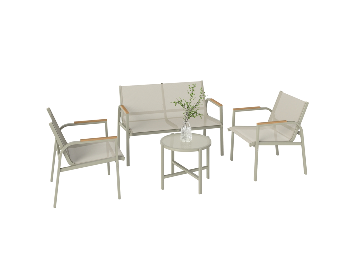 Conjunto Terrazo Jardín, Sofá 2 Plazas, Sillones, Mesa Cristal, 112.5x68x74cm, Verde