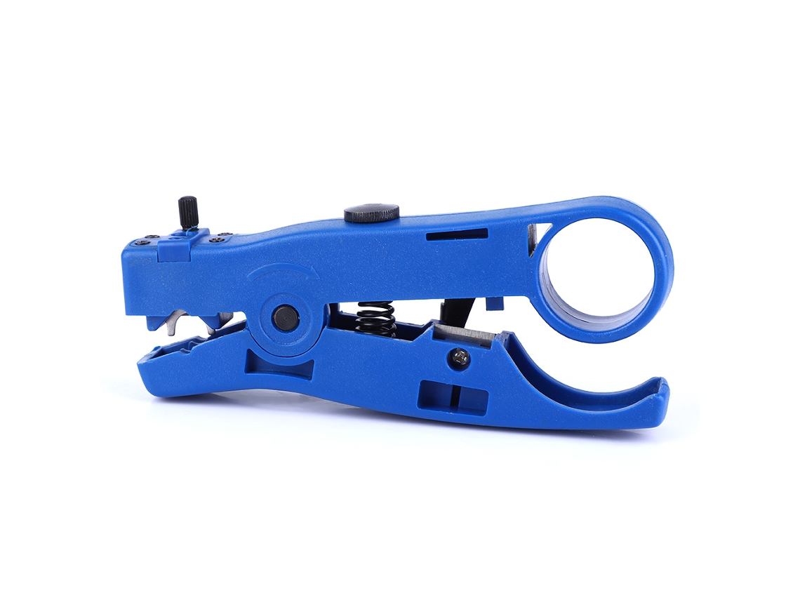 Herramienta multifuncional para pelar cables coaxiales, cortacables y alicates pelacables.