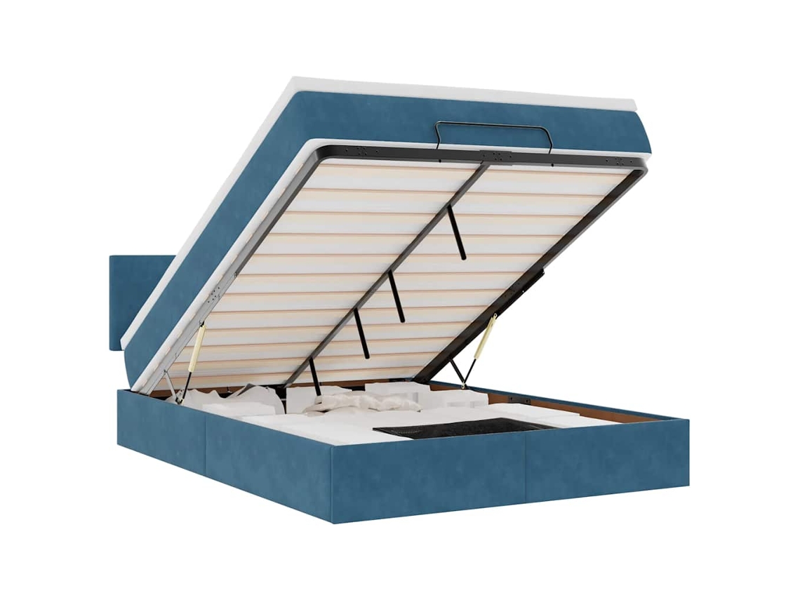 Maison Exclusive - Estructura De Cama Otomana Con Colchón Azul Oscuro 140x200 Cm