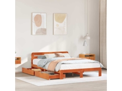 Cama Sin Colchón Madera Maciza De Pino Marrón Cera 140x190 Cm