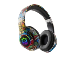 Elegantes auriculares Bluetooth plegables con diseño de grafiti, botones integrados y luces de colores. Mdug