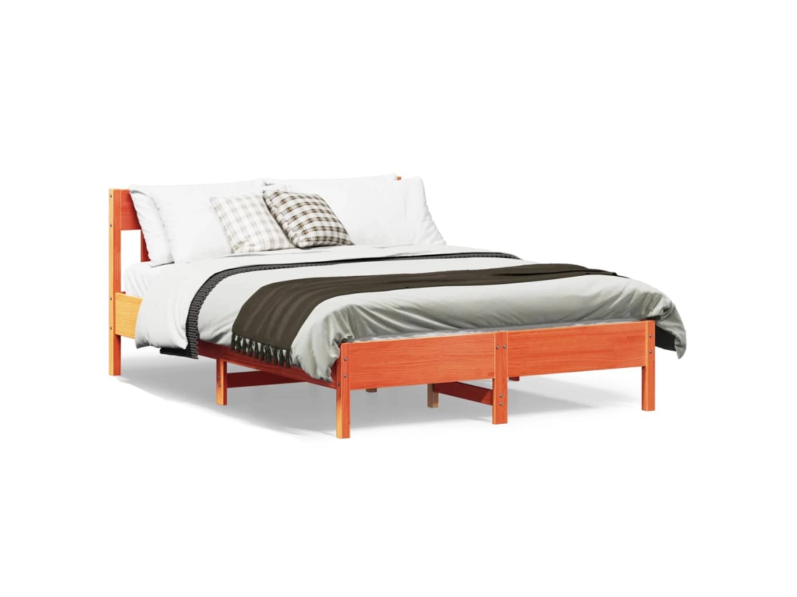 Cama Sin Colchón Madera Maciza De Pino Marrón Cera 140x190 Cm