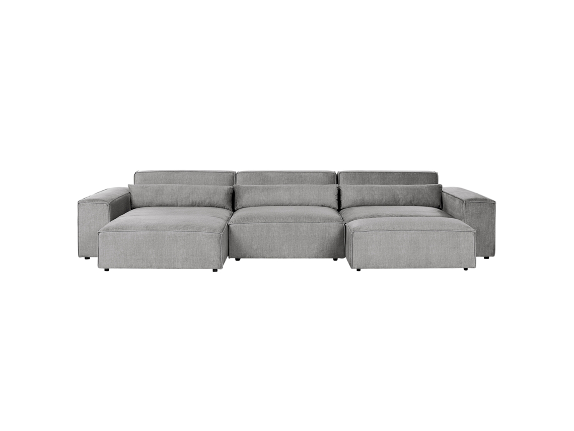 Sofá Modular con Reposapiés Estofado de Estilo Minimalista Moderno BELIANI Hellnar de Poliéster Gris 364X176X70