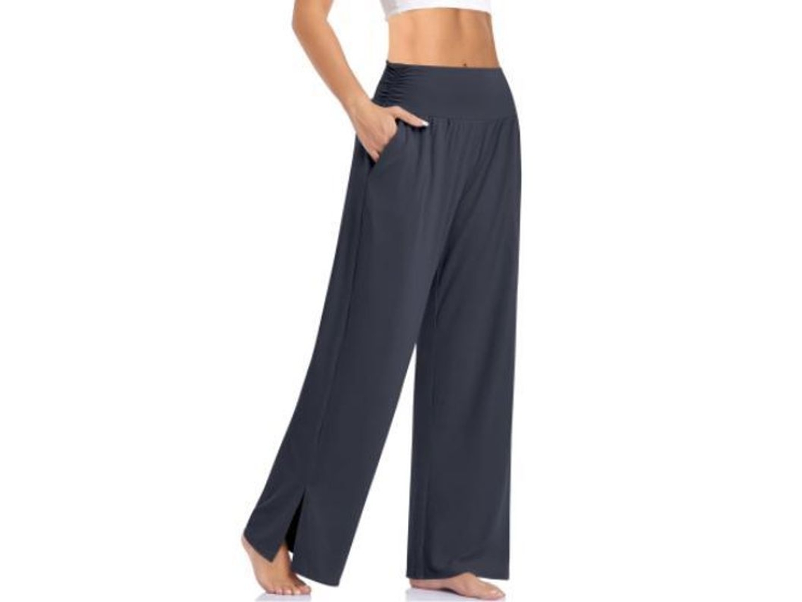 2026-pantalones De Yoga De Pierna Ancha Para Mujer De Talle Alto Con Bolsillos Y Nudo Ajustable Xl Gris Oscuro