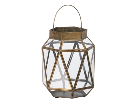 Farol Portavelas Cristal Dorado Metal 17 x 17 x 22 cm