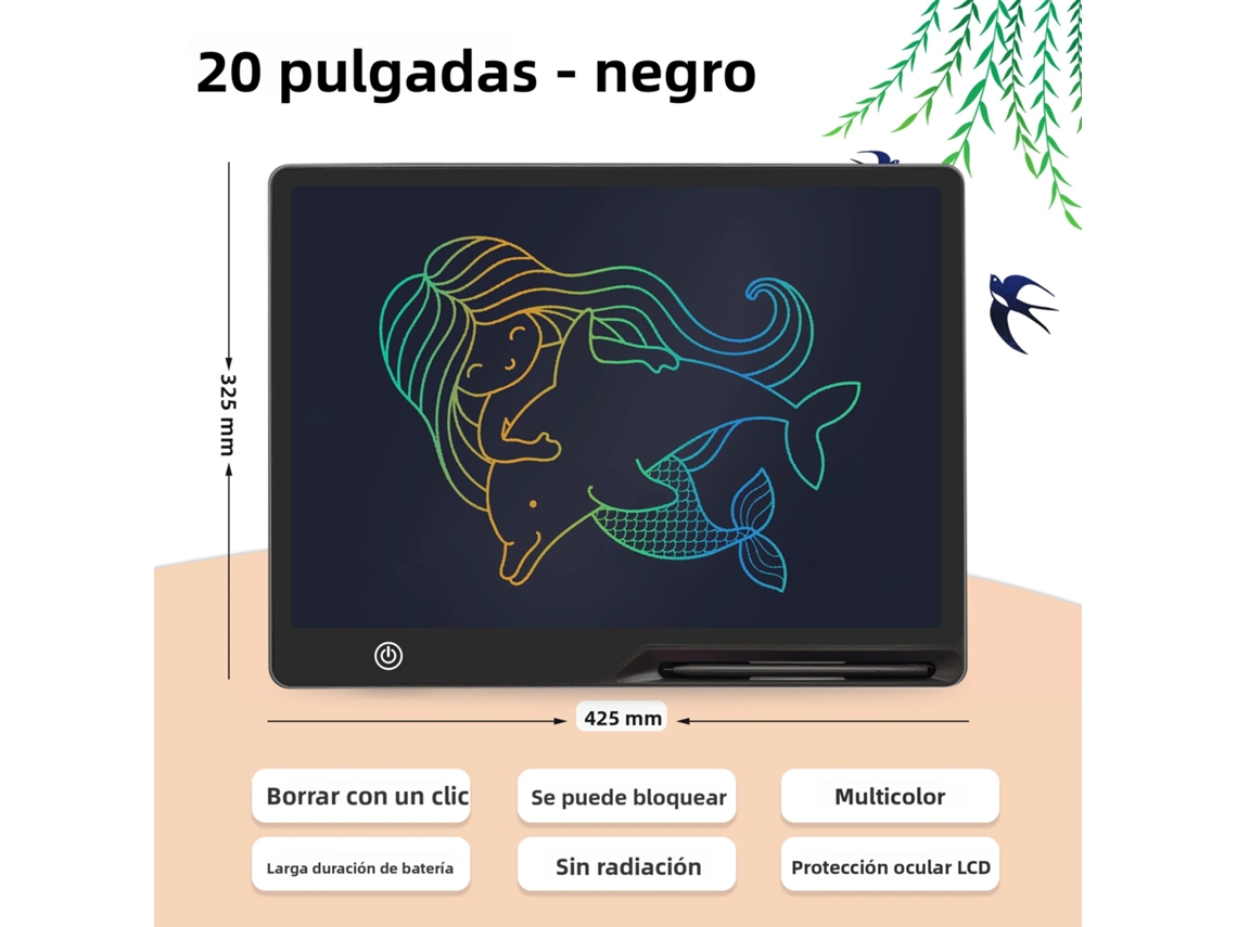 Pizarra LCD (negra, 20 pulgadas) para niños, herramienta de dibujo y arte, juguete educativo.