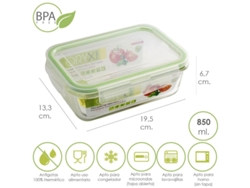 Recipiente Hermetico Cristal Rectangular 850 ml. 19.5 x 13.3 x 6.7 (alt) cm ORYX
