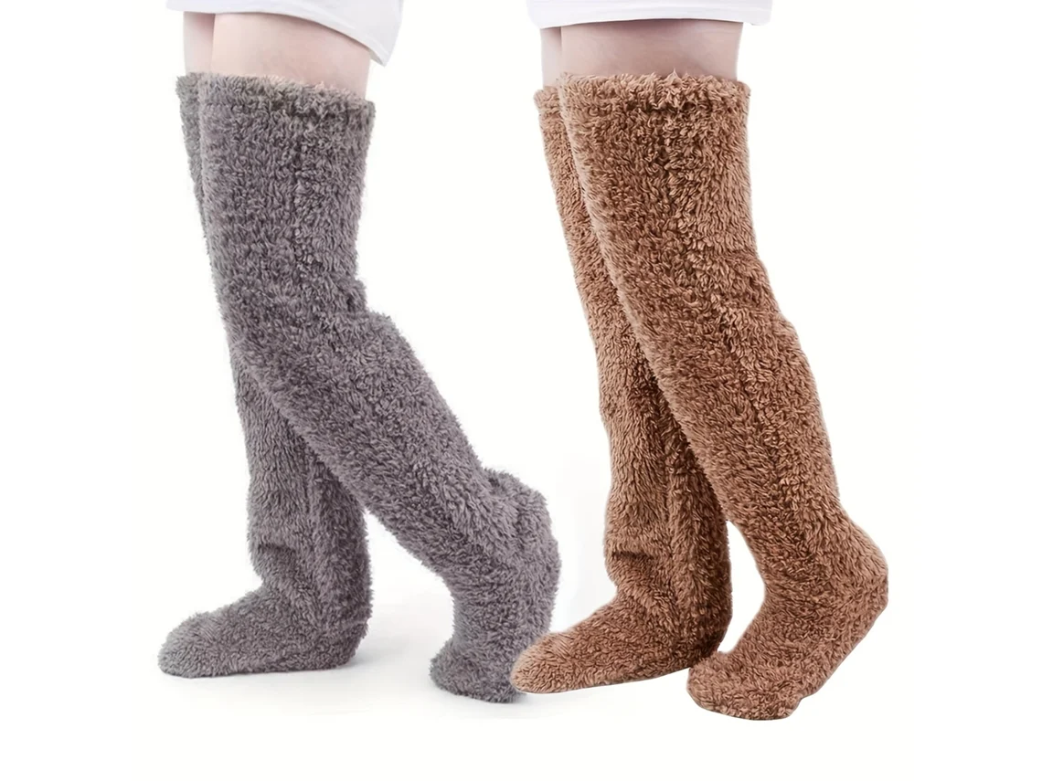 2 Pares De Calcetines Por Encima De La Rodilla, Calcetines Altos Cálidos De Invierno, Calentadores De Piernas Cálidos (gris-marrón) Cuich