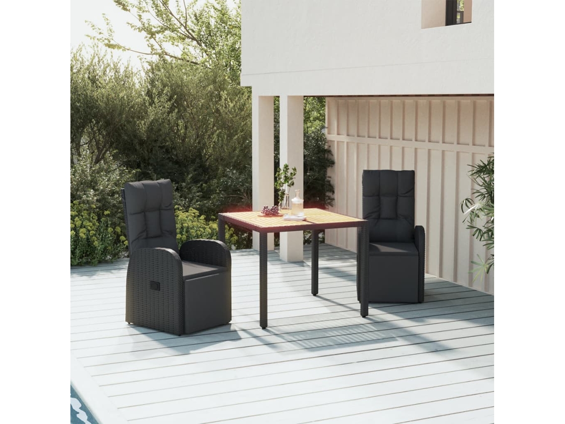 3 Pcs Conjunto De Jantar P/ Jardim Vime Pe/ Acácia Maciça Preto Dkd Home Decor