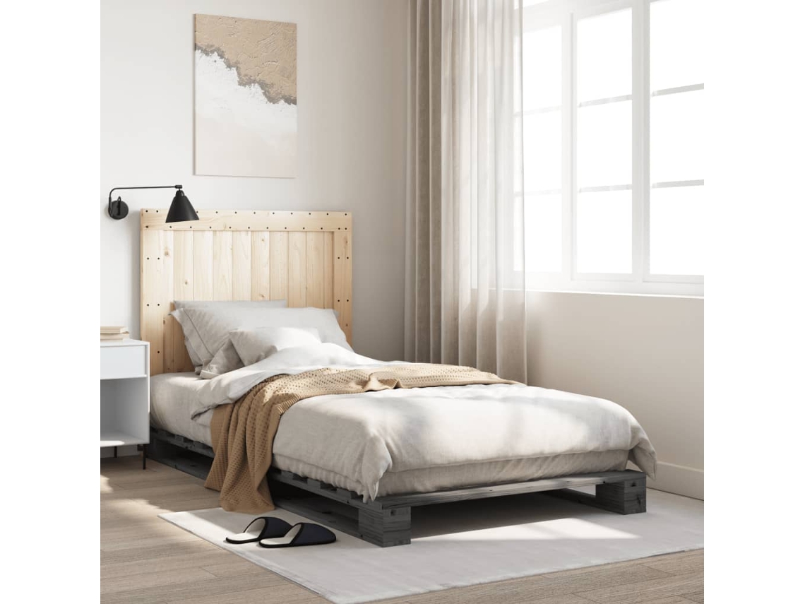 Estructura De Cama Con Cabecero Madera De Pino Gris 100x200cm