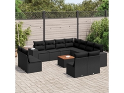Conjunto de sofá de jardín de 12 piezas con cojines en mimbre sintético negro de DKD Home Decor