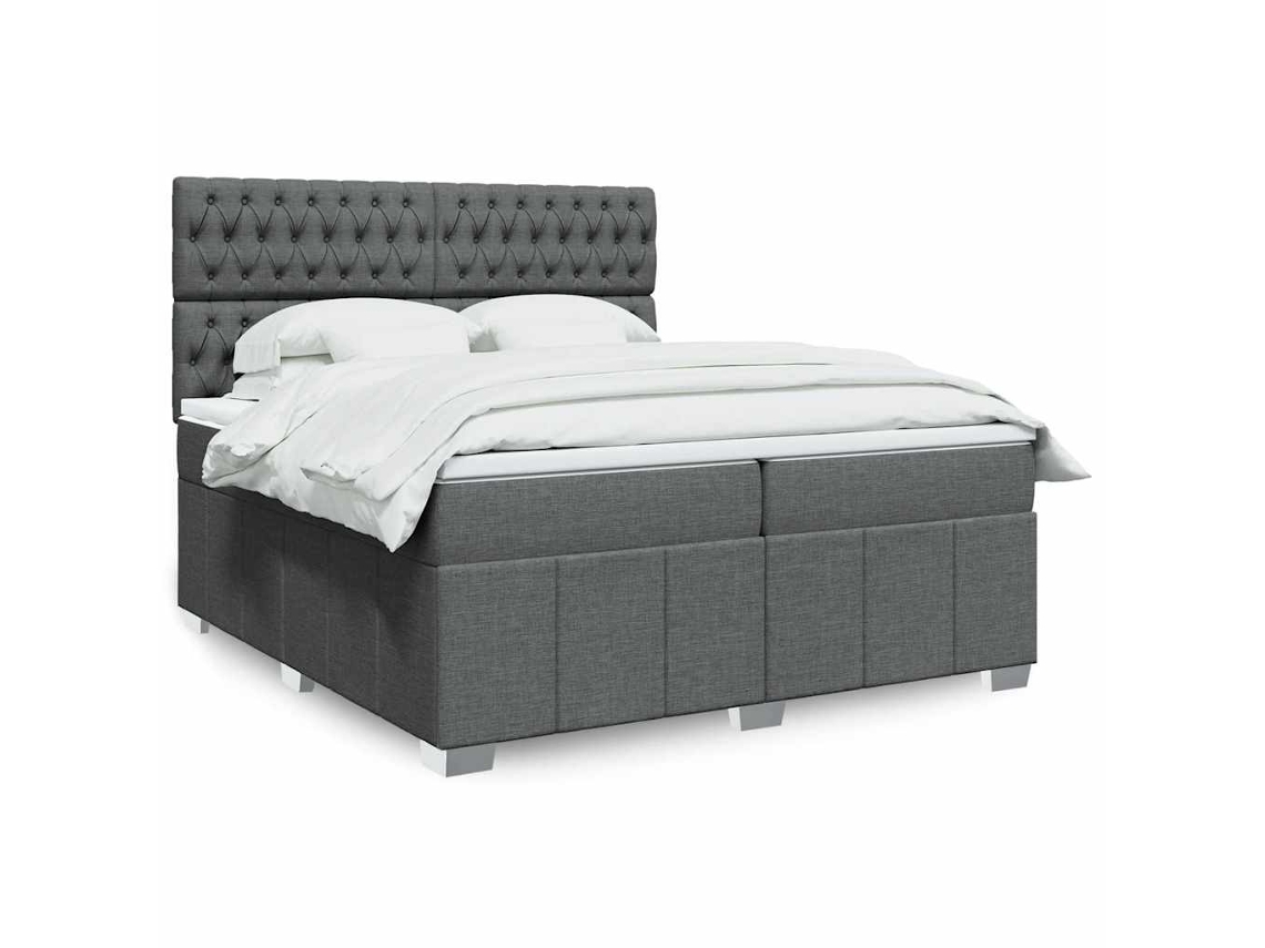 Cama Box Spring Con Colchón Tela Gris Oscuro 200x200 Cm