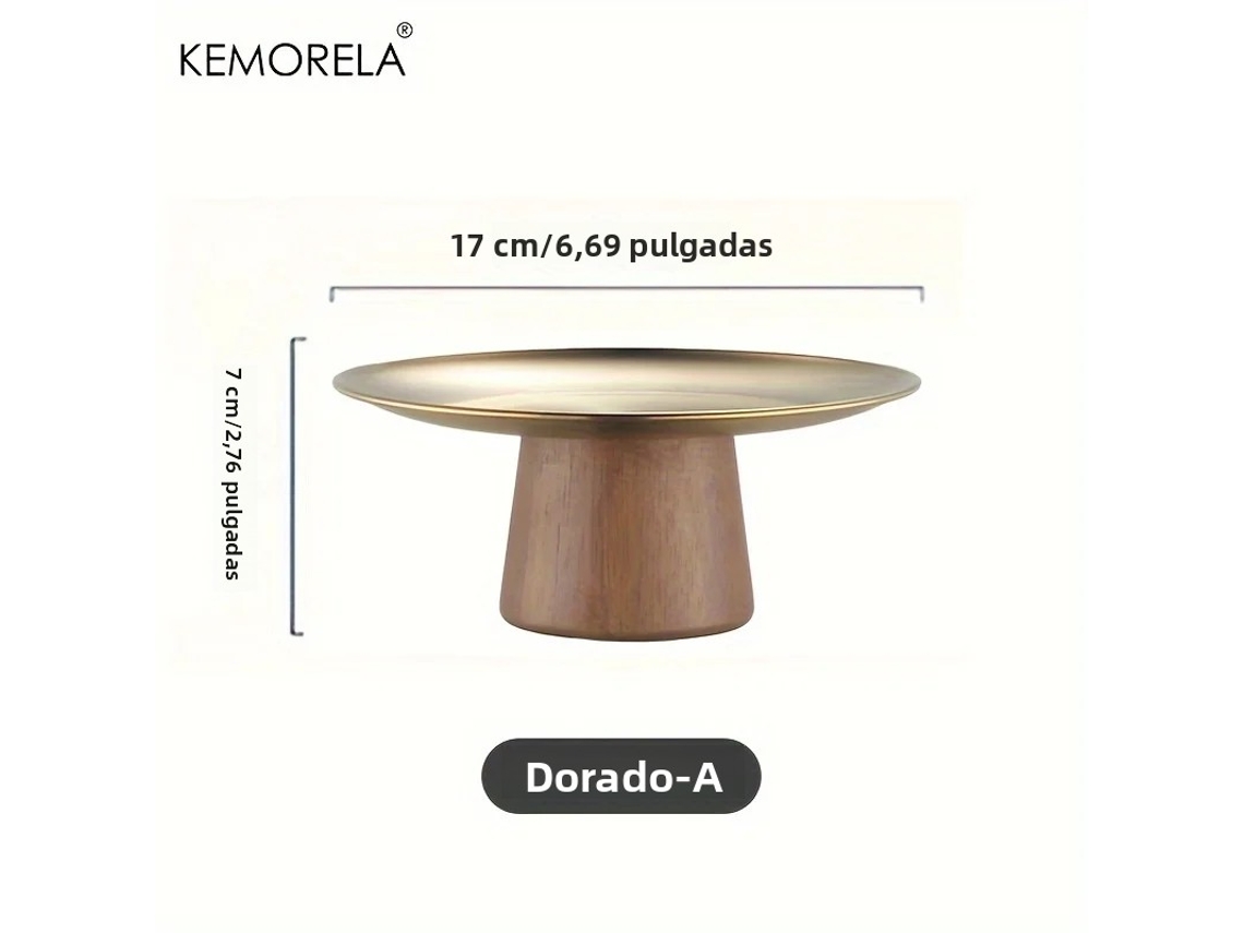 (oro A) Plato De Postre De Acero Inoxidable Estilo Coreano Con Base De Madera, Perfecto Para Exhibir Frutas Y Decorar Mesas.