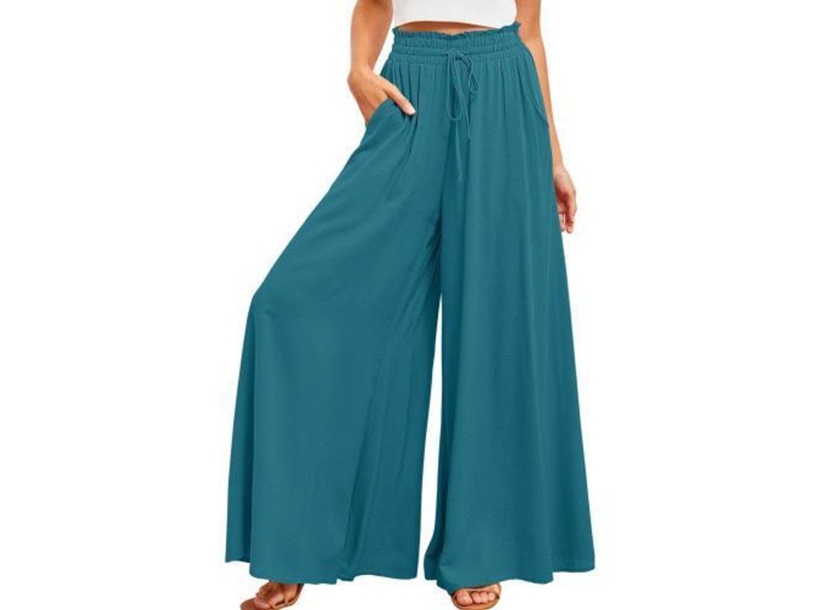 Pantalones casuales de mujer Rebe con cintura elástica, bolsillos y perneras anchas, talla S, azul oscuro.