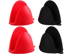 2 Pares Guantes Silicona Negro/rojo Resistentes Calor, Para Cocina/bbq
