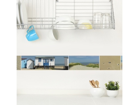 Friso Decorativo PLAGE Fotos de Playa de Dunas, Mar y Cabina 15 cm X 300 cm