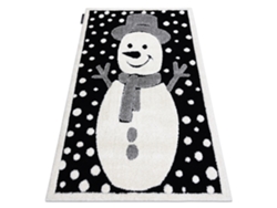 Alfombra Infantil Moderna Joy Snowman Monigote de Nieve, Para Niños - Estructura Dos Niveles de Vellón Negro/Crema (120 x 170 cm)