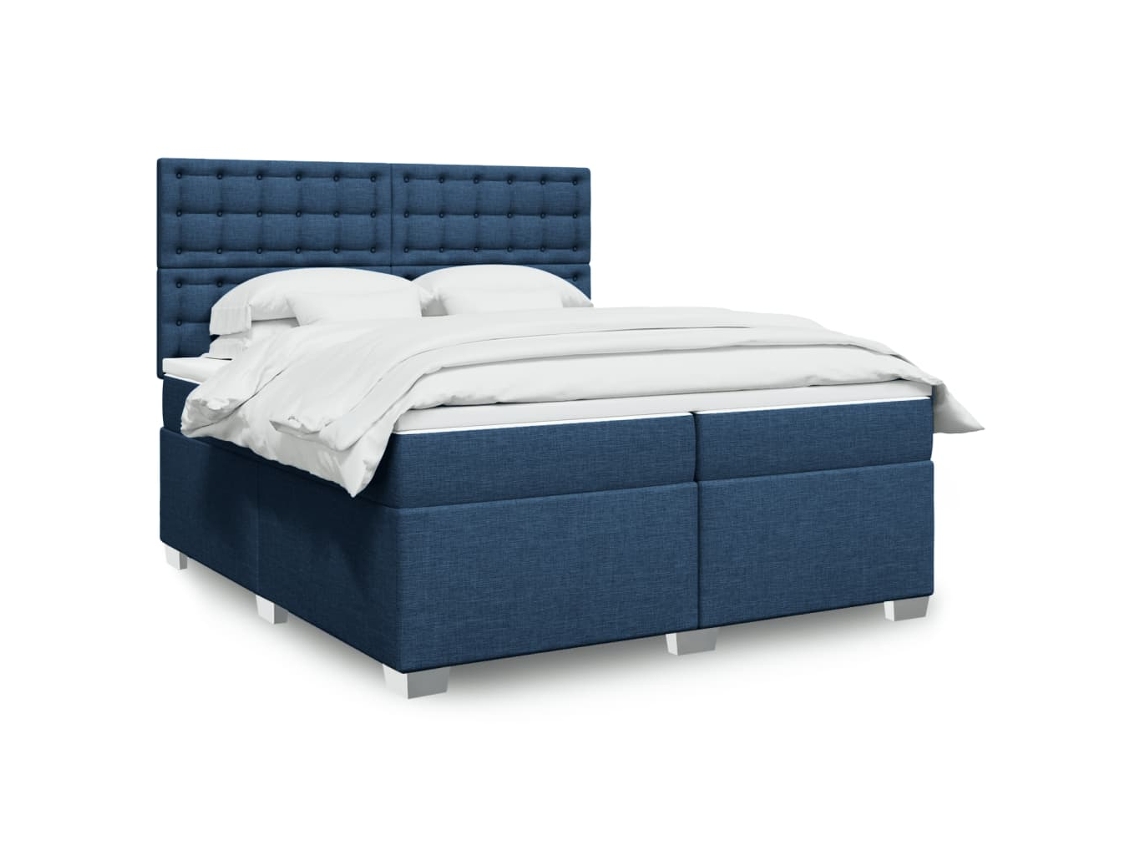 Cama Box Spring Con Colchón Tela Azul 200x200 Cm