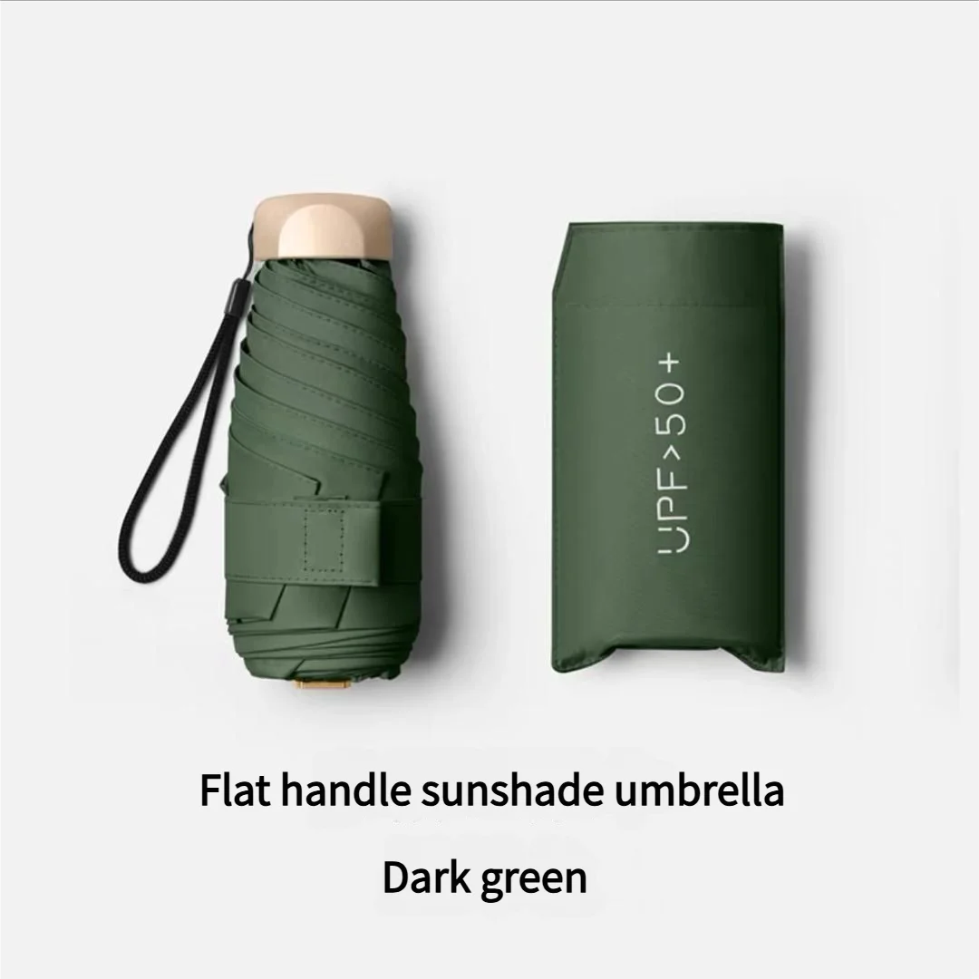 (verde Oscuro) Mini Sombrilla, Compacta Y Portátil, Plegable, Con Protección Uv, De Tamaño De Bolsillo.