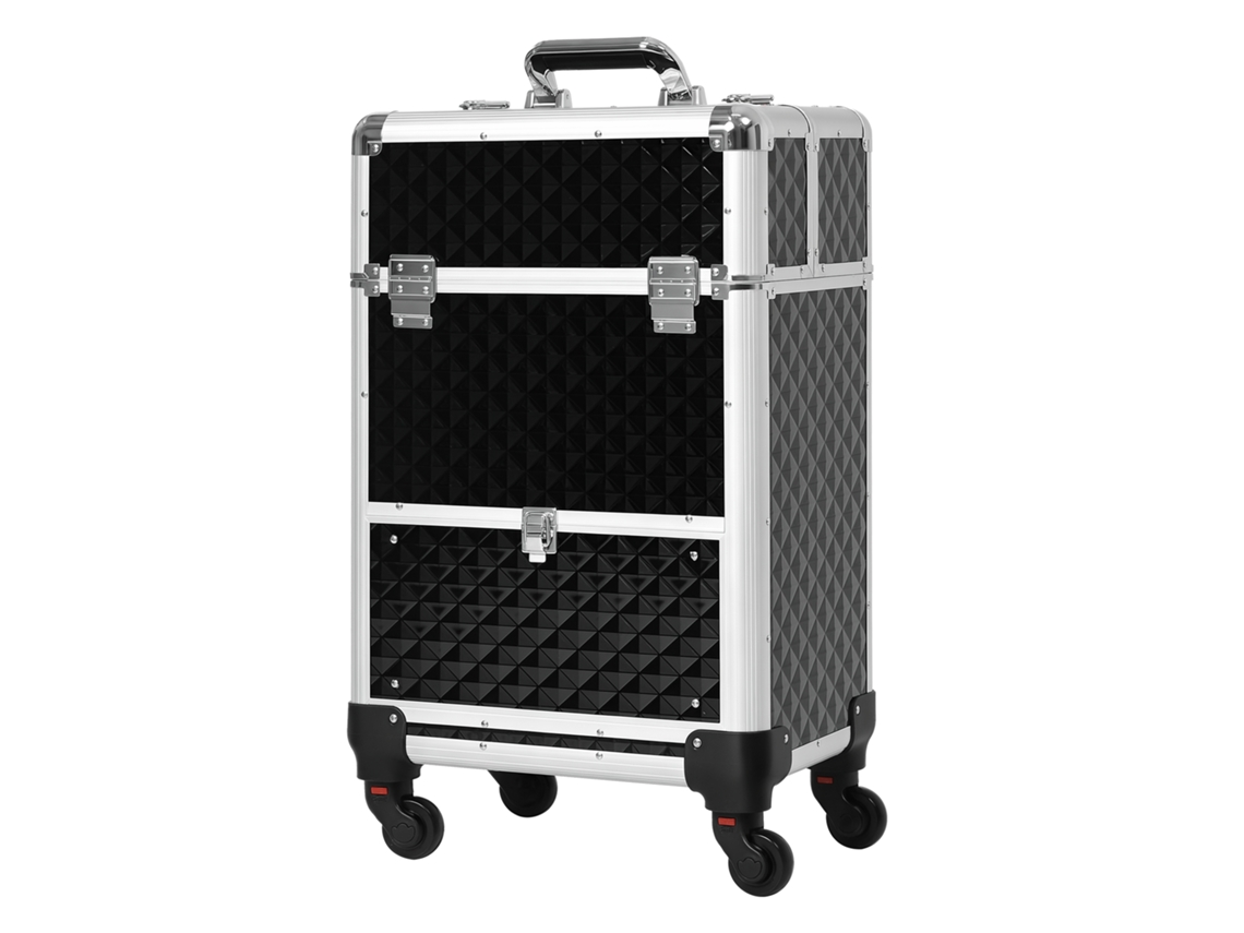 Maletín De Maquillaje Profesional Con Cajón Y Ruedas Para Viajes Y Trabajo, 34x25x62cm, Negro.