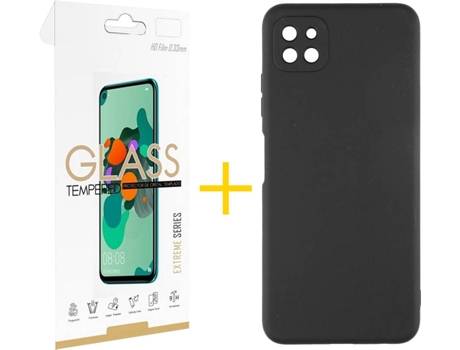 Funda y Protector de Vidrio 1x Samsung Galaxy A22 5G SKYHE Silicona Líquida Negro