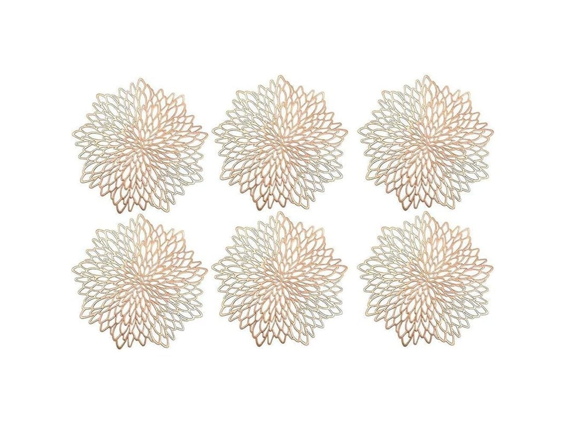 Rebe-manteles Redondos De Pvc Oro Rosa, 6 Piezas, Para Navidad, Boda Y Fiestas, Decoración De Mesa Con Diseño Hueco