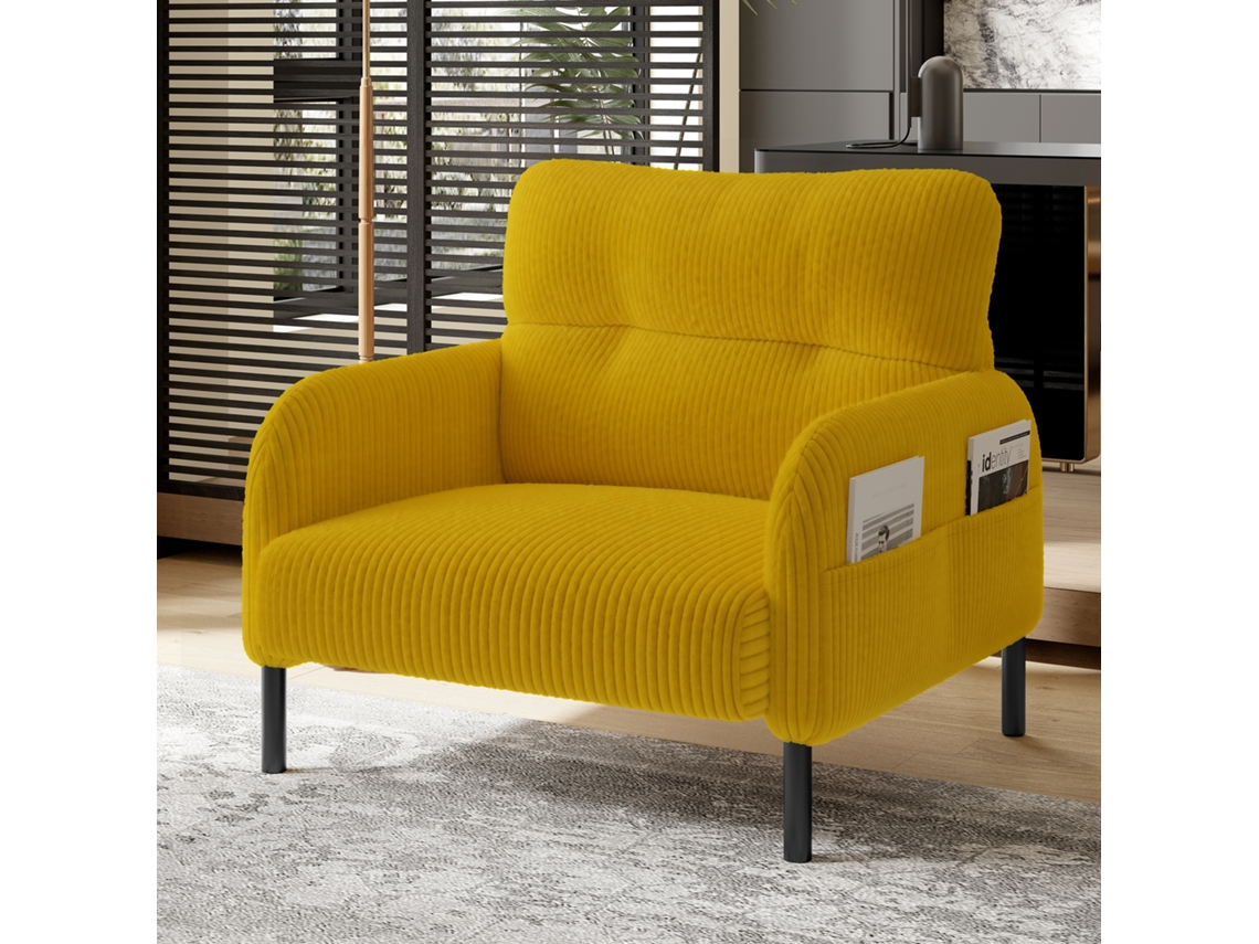 Sillón individual - Asiento cómodo, reposabrazos con bolsillos laterales, estructura sólida - Amarillo