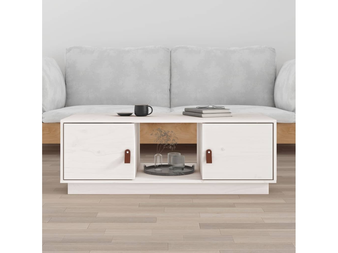 Mesa de Centro Apoyo 100X50X35 cm Pino Macizo Blanco