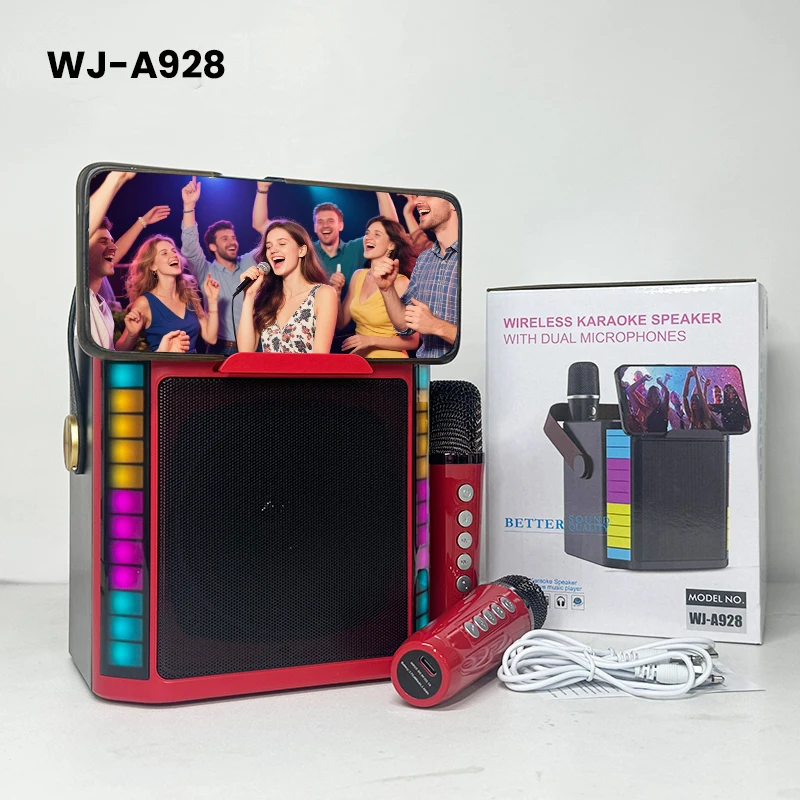 Altavoz De Karaoke Bluetooth Con Doble Micrófono (rojo) E Indicador Luminoso, Compatible Con Entrada Tf/aux.