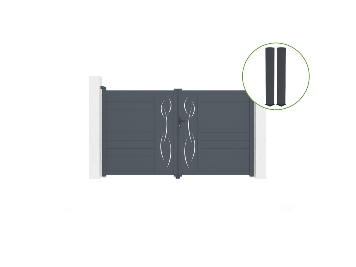 Puerta abatible 3m LIFE Al.180cm aluminio gris 2 postes 20x20cm Al.190cm CASANOOV