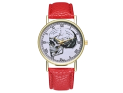Reloj De Cuarzo Unisex Con Correa De Cuero Pu Skull Patrón Números Romanos Rojo