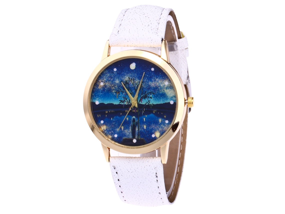 Reloj De Pulsera De Cuarzo Con Correa De Piel Sintética, Estilo Sencillo, Unisex, Blanco.