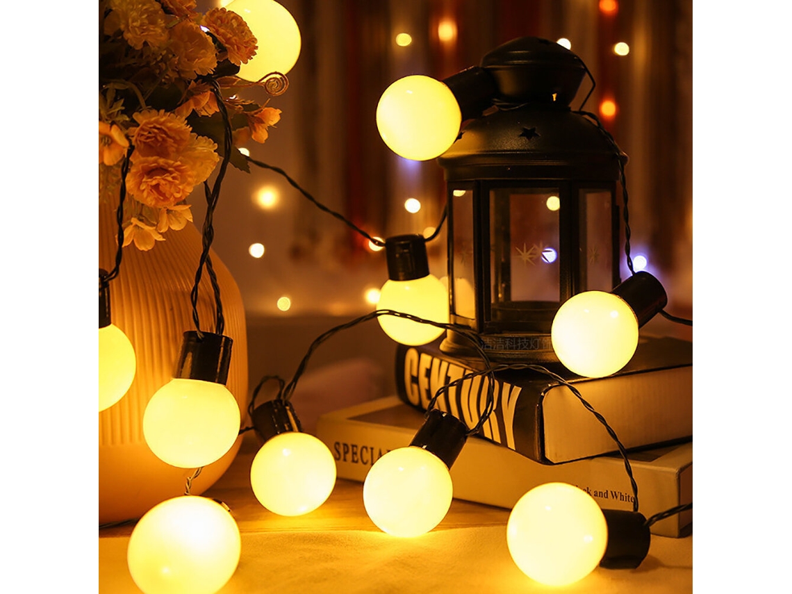 Cadena de luces de globo de 10 m y 5 m, 20 LED/10 m, 40 LED, batería portátil y alimentación USB, resistente al agua, brillo cálido para tiendas de campaña y
