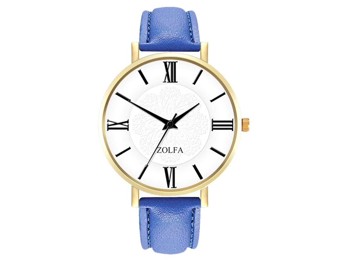 Reloj casual de piel sintética con correa azul para hombre y mujer.