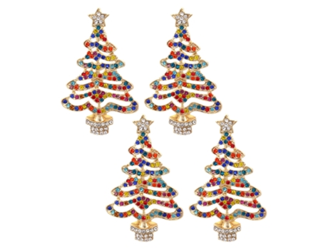 2 Pares De Aretes De Árbol De Navidad Con Diamantes Recortados, Colores Variados 2 Pares De Aretes De Árbol De Navidad Con Diamantes Recortados, Co...