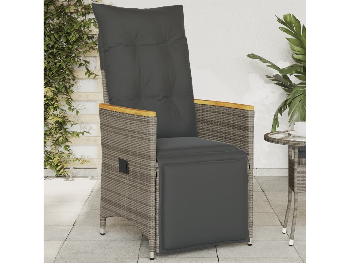 Silla de jardín reclinable DKD HOME DECOR con cojines de mimbre gris PE
