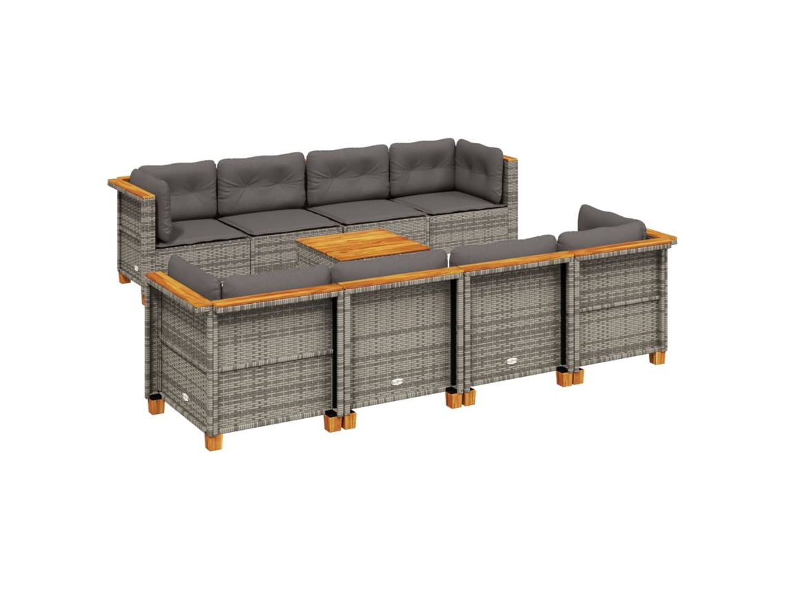Conjunto 9 de muebles de jardín VIDAXL y cojines ratán sintético gris