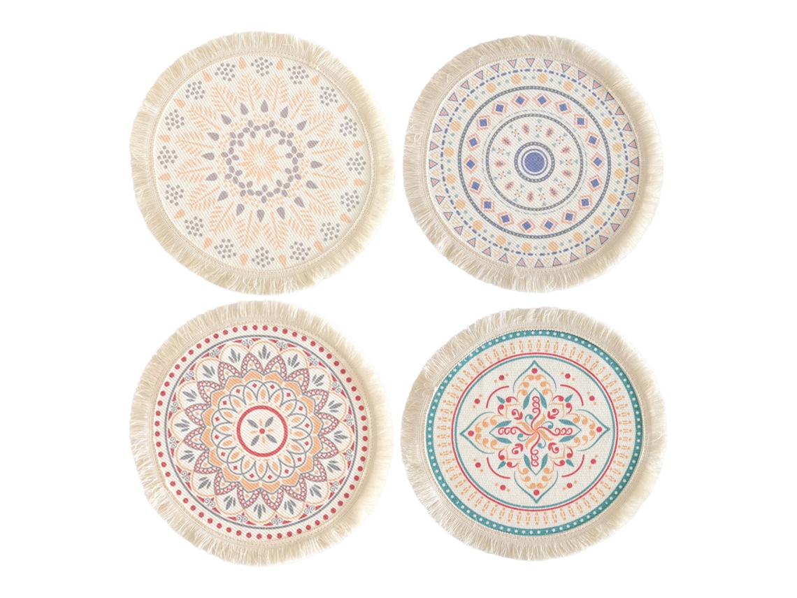 Juego de 4 manteles individuales redondos trenzados, resistentes al calor, manteles individuales de cocina antideslizantes. TRUYUETY