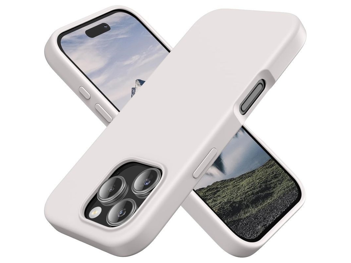 Capa de silicone para iPhone 16 Pro Max, 6.9'', branca, slim, proteção anti choque, líquida, macia