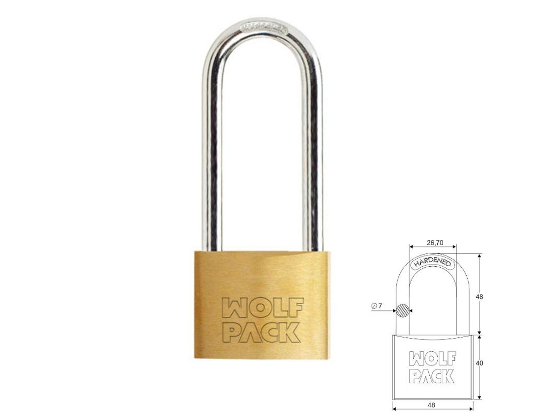 Candado Laton Arco Largo Llaves Iguales 50 mm Nº2 WOLFPACK LINEA PROFESIONAL