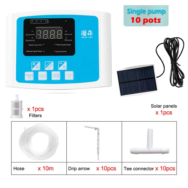 Sistema de Irrigação por Gotejamento para Jardim, Controlador Programável, Energia Solar MDUG (1 Bomba, Azul, Tubo de Água de 10 Metros)