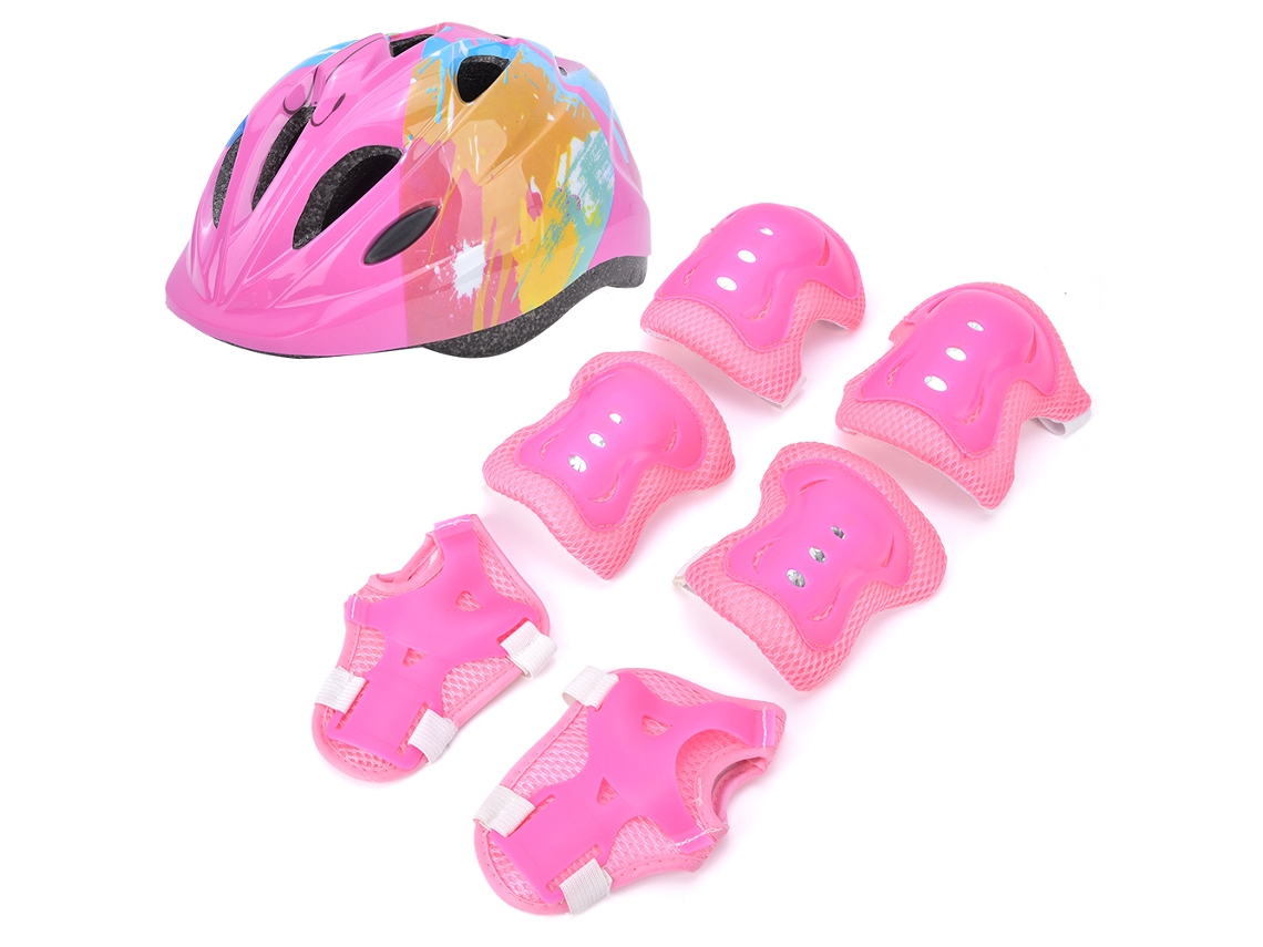 Conjunto De Protección Infantil De 7 Piezas: Casco, Rodilleras, Coderas Y Muñequeras Para Patinaje Y Ciclismo - Rosa Y Colorido