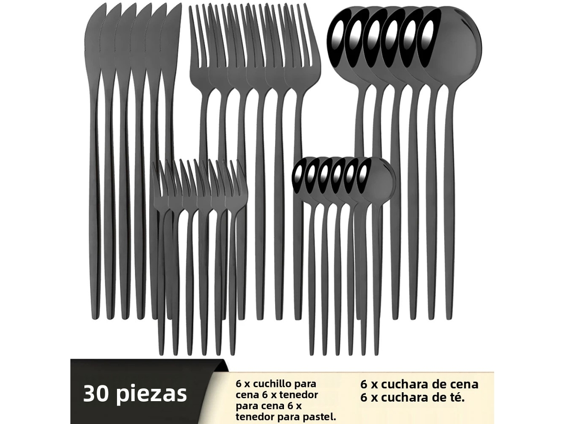 (negro) Juego De Cubiertos De Acero Inoxidable De 30 Piezas: Cuchillo, Tenedor, Cuchara, Cubiertos, Cubiertos