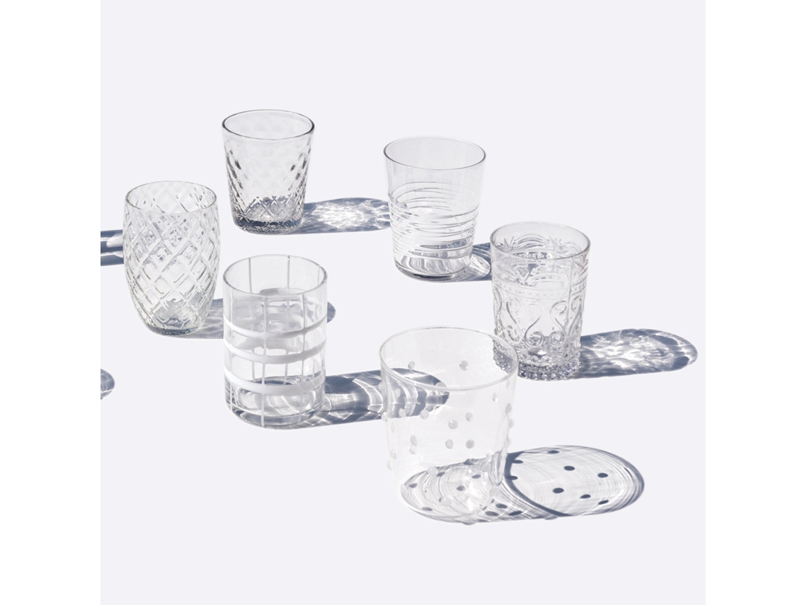 Juego de vasos Zafferano Cauldron con 6 vasos monocolor - Transparentes - Vidrio soplado a mano, 32 cl - Vasos artesanales para agua y cócteles