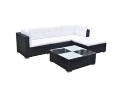 Conjunto de jardín de 5 piezas con cojines, mimbre sintético negro, DKD Home Decor