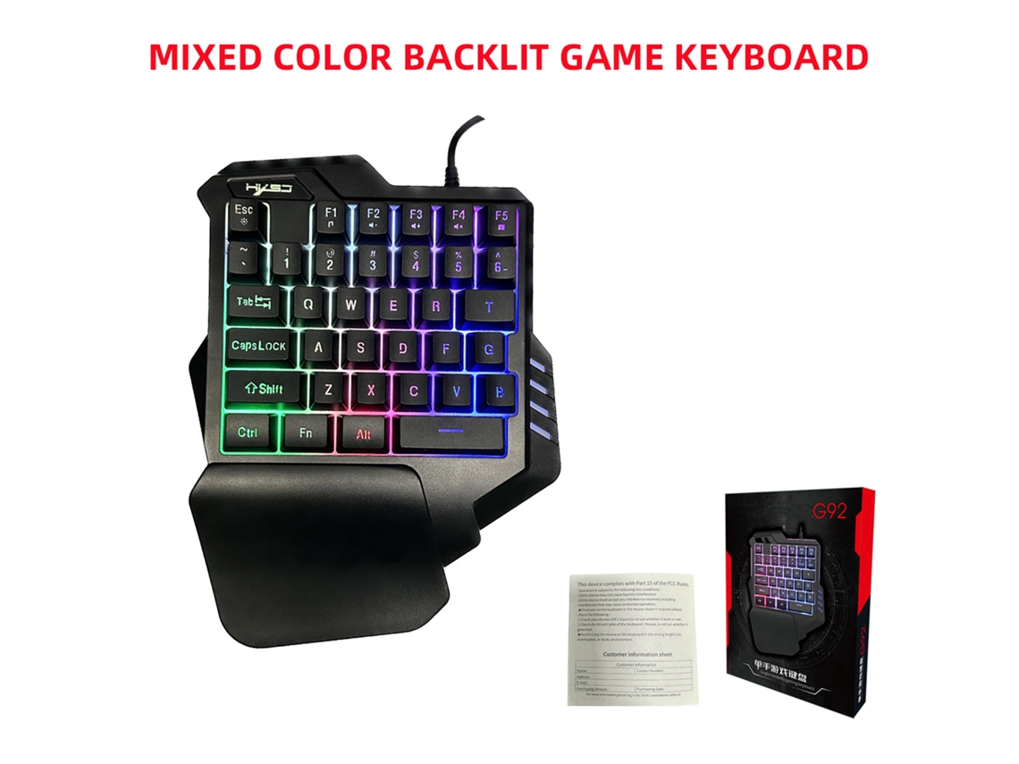 Teclado De Juegos De Una Mano Hxsj G92, Teclado Mini Con Retroiluminación Rgb, 35 Teclas, Usb Cableado