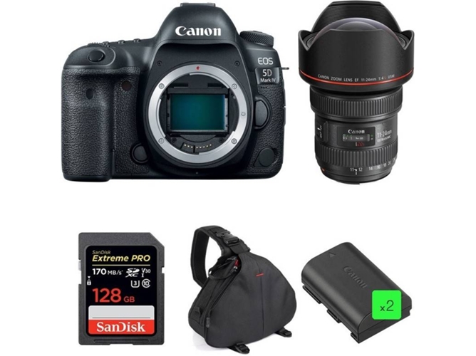 Kit Cámara Reflex CANON EOS 5D Mark IV + EF 11-24mm f/4L USM + SanDisk 128GB + 2 LP-E6N + Bolsa